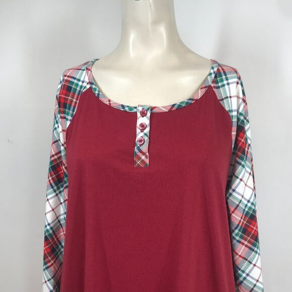 SLEEP BY CACIQUE - WOMEN'S 18/20 - BURGUNDY LONG SLEEVE COTTON BLEND PAJAMA TOP - Picture 2 of 9